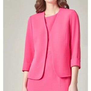 Kasper Elle Iconic Crepe Suit Jacket Blazer 12 Pink Open Front 3/4 Sleeve